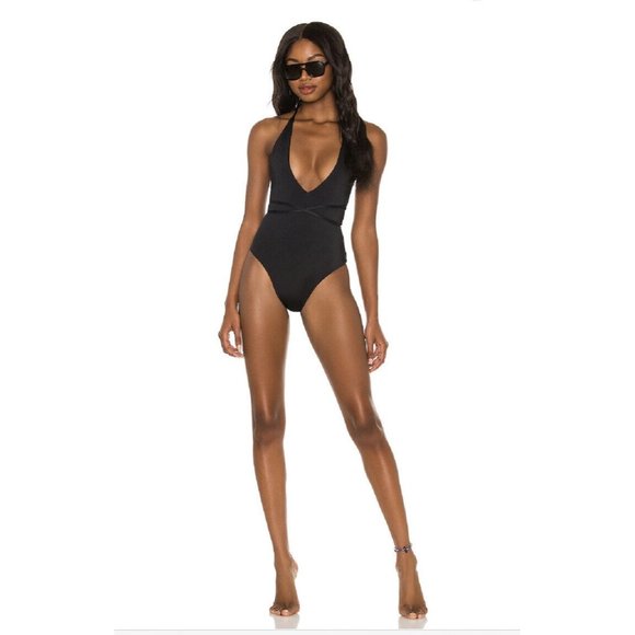 Joues de Sable X REVOLVE Amber One Piece Midnight Black Swim Tie Back S $175 - Picture 1 of 7